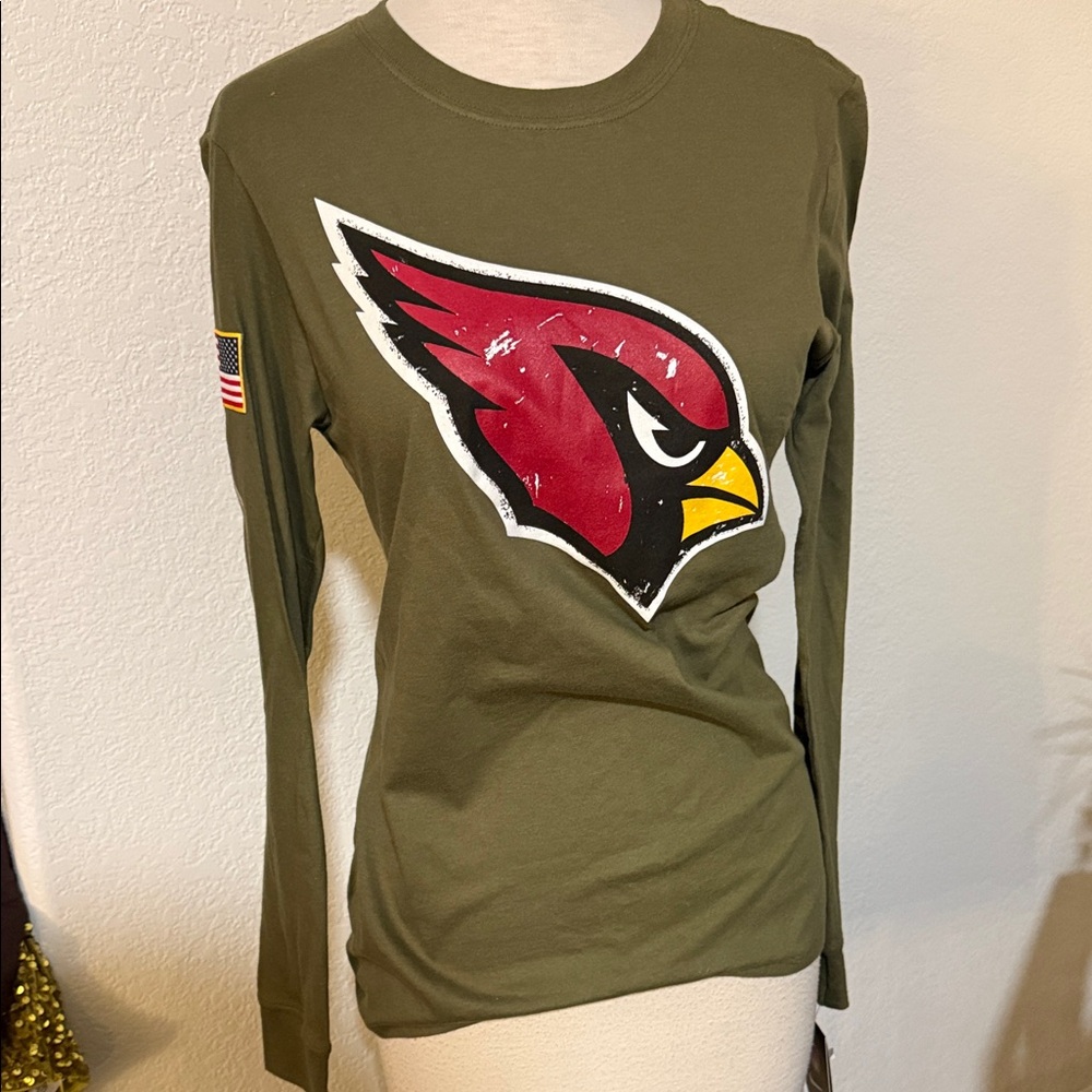 Nike Olive Long Sleeve Shirt with cardinal Logo kids size Large